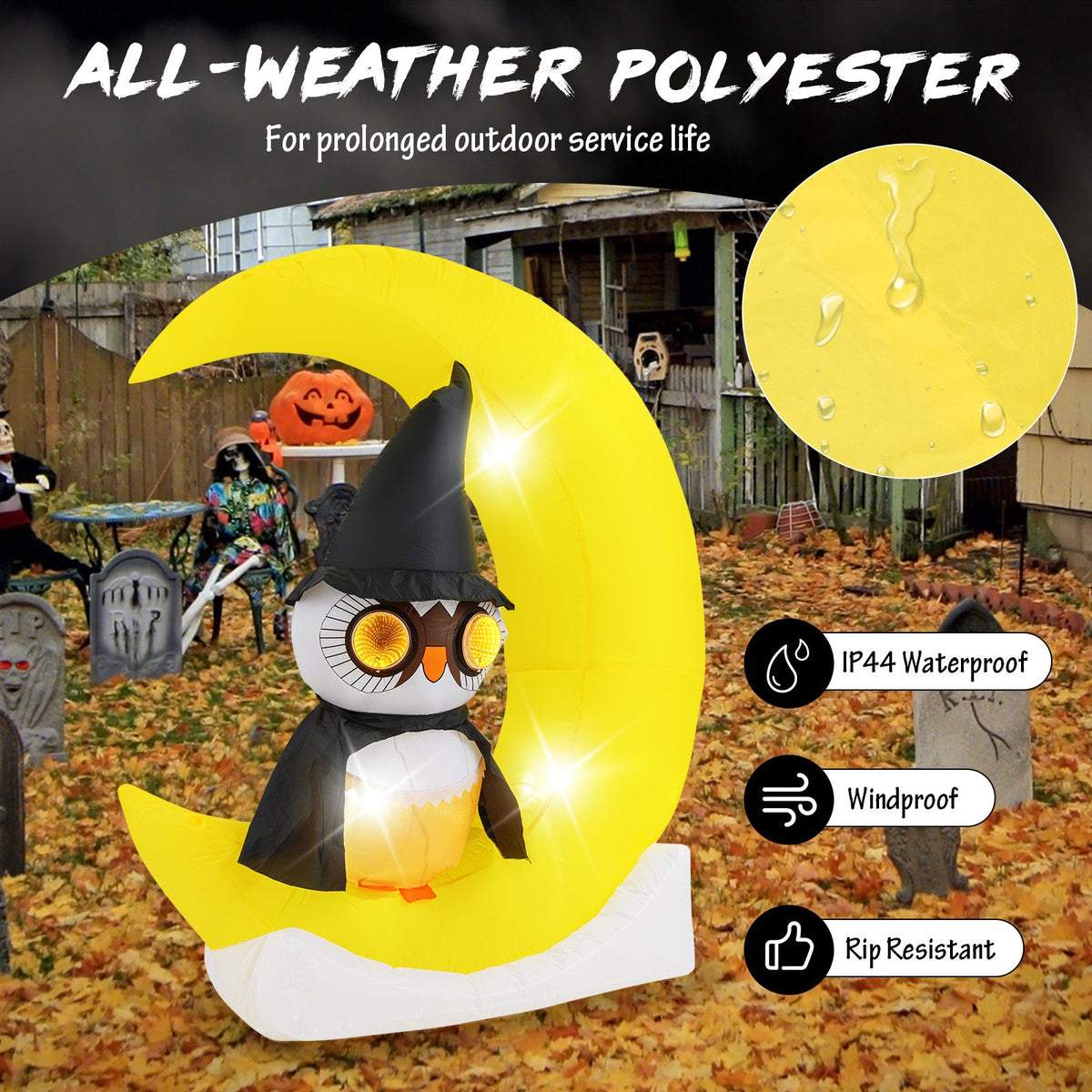 Light-Up Halloween Owl & Moon Inflatable