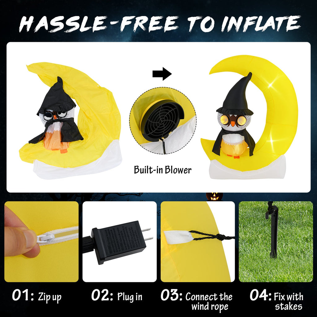 Light-Up Halloween Owl & Moon Inflatable