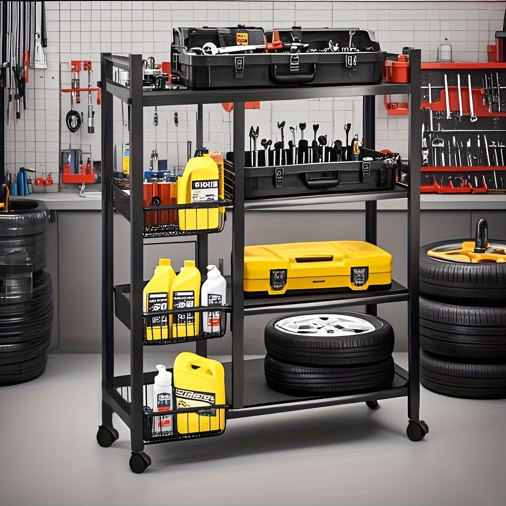 4-Tier Rolling Storage Rack with Baskets