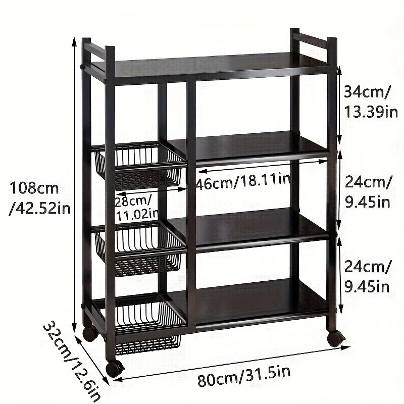 4-Tier Rolling Storage Rack with Baskets