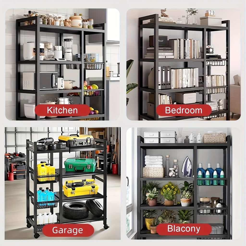 4-Tier Rolling Storage Rack with Baskets