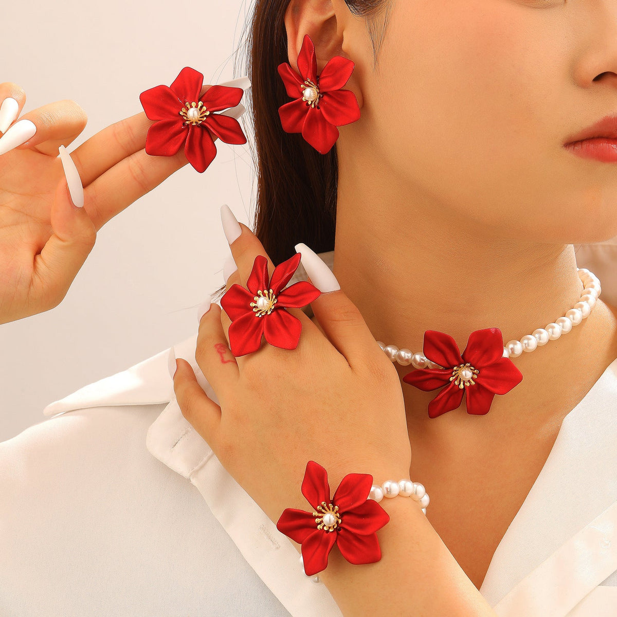 Fashion Luxury Faux Pearl Flower Jewelry