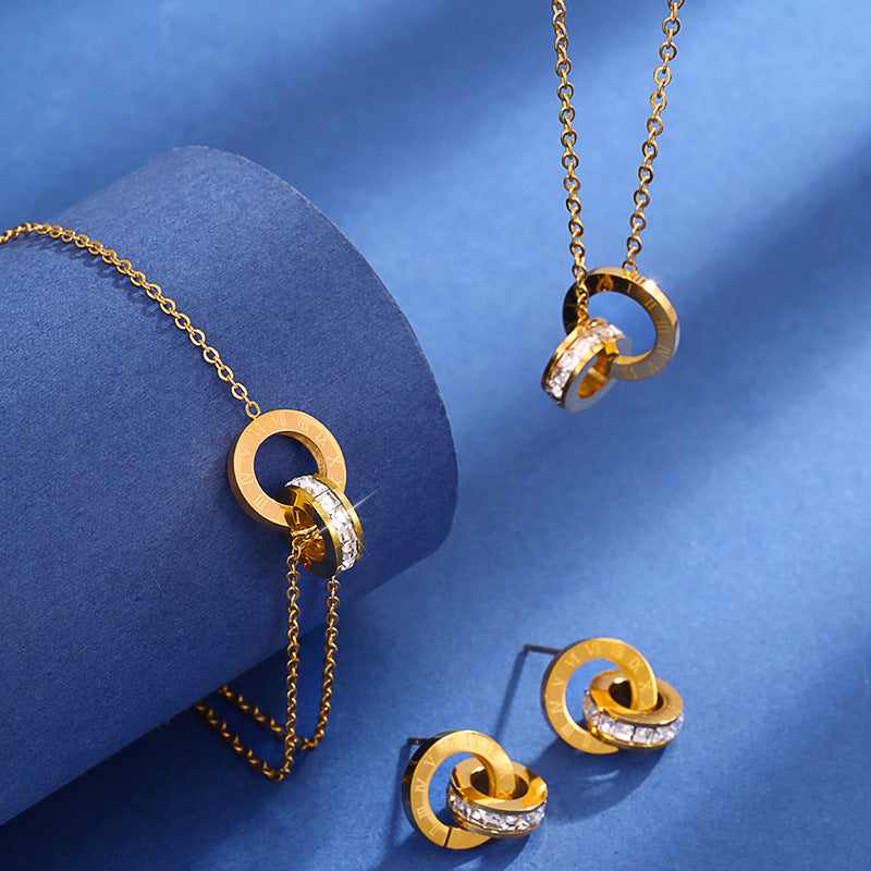 Fashion Double Ring Bracelet Necklace Ear