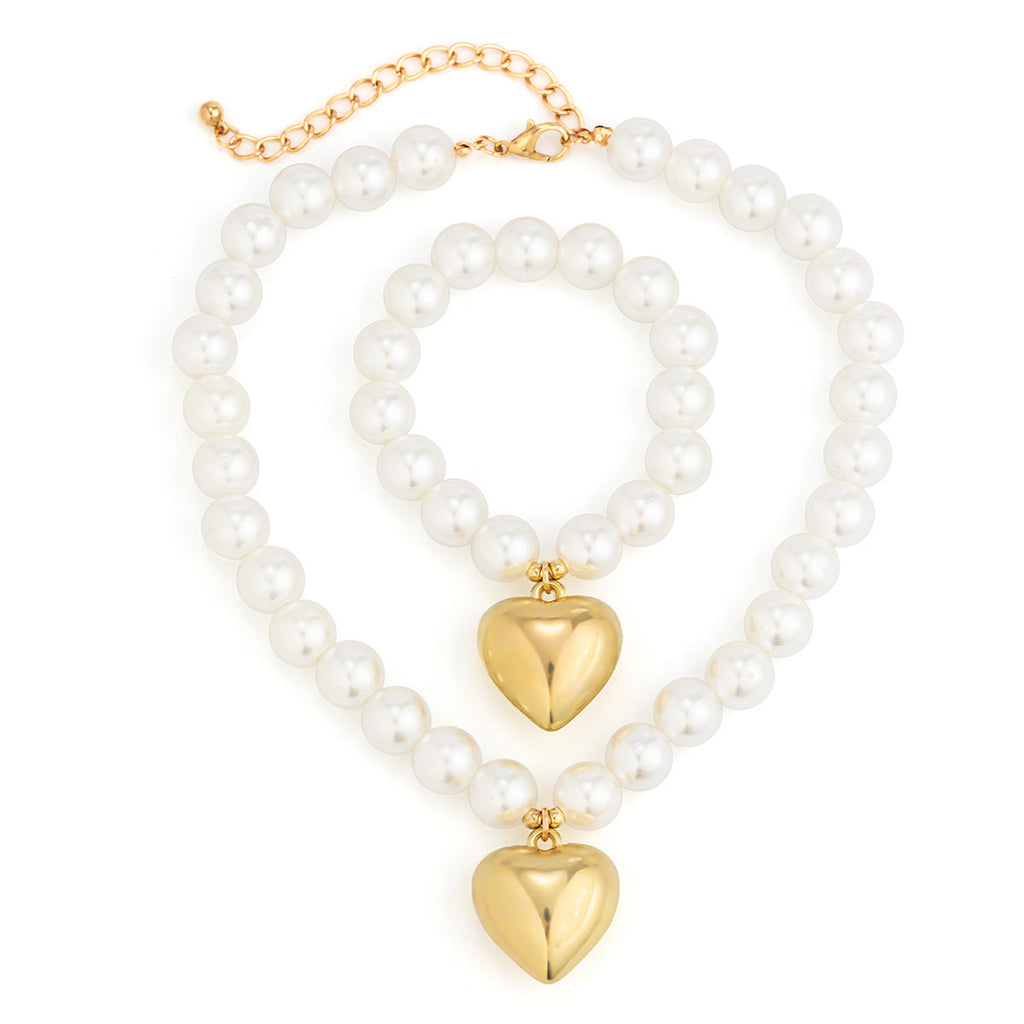 Fashion Heart Pendant Beaded Necklace Earrings