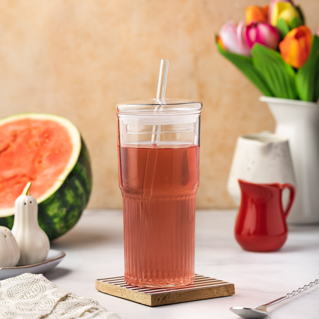 All Glass Juice Tumblers with Lid 20 oz 2 Pack