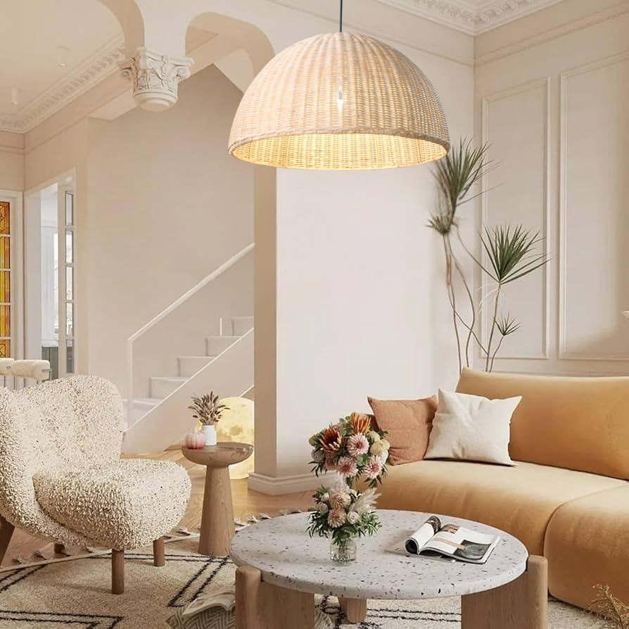 Organic Rattan Hemisphere  Pendant Light | Wabi-Sabi Home Decor