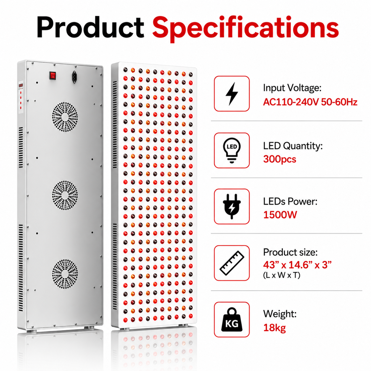 Red & Near-Infrared Full-Body Light Panel, 1500W