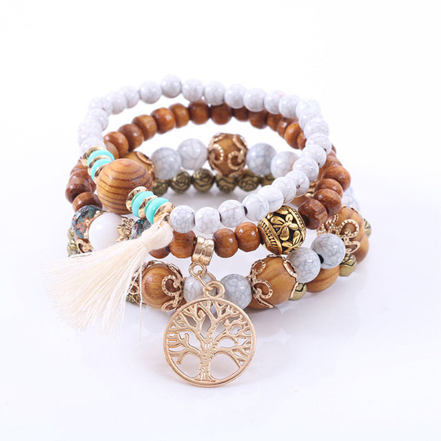 Beautiful White Tree of Life Bracelet Set