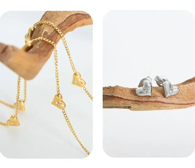 Cute Heart Necklace Earrings Bracelet Jewelry