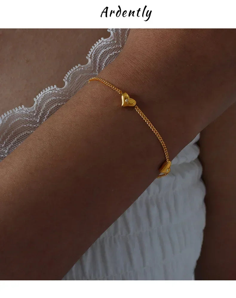 Cute Heart Necklace Earrings Bracelet Jewelry