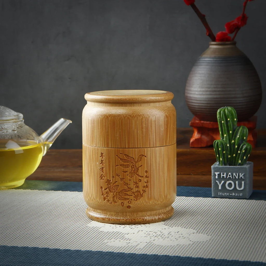 Handmade Bamboo Tea Storage Box Carved