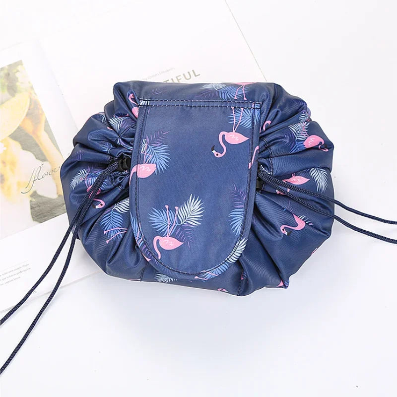 Drawstring Travel Cosmetic Bag – Black Makeup Organizer