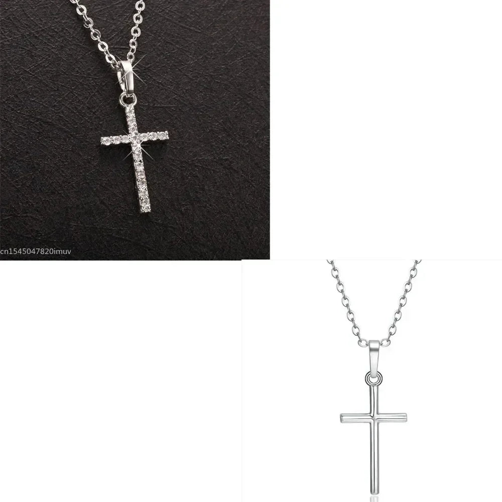 Luxury Zircon Cross Pendants Necklace Fashion Light Golden Silver Color for Men Women Jewelry Chain Accessory