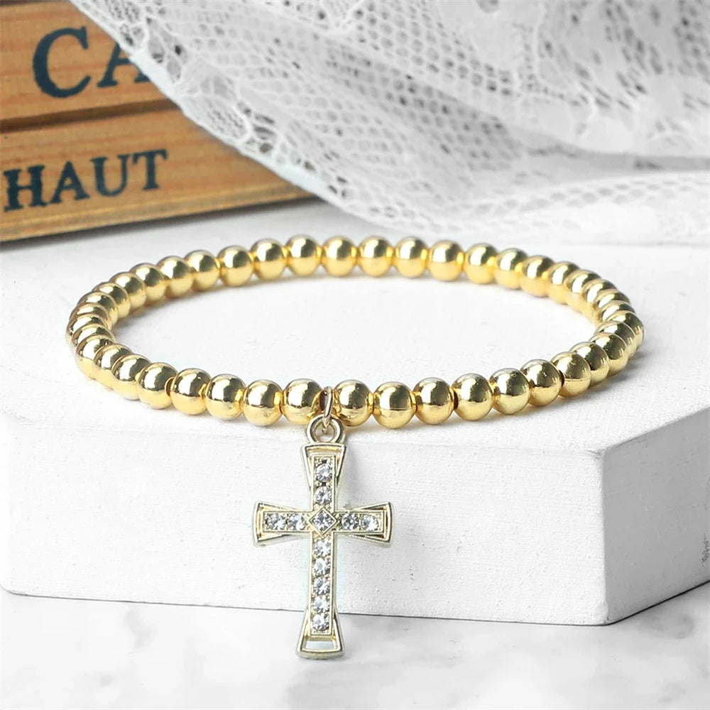 5 mm Beaded Cross-Pendant Bracelet