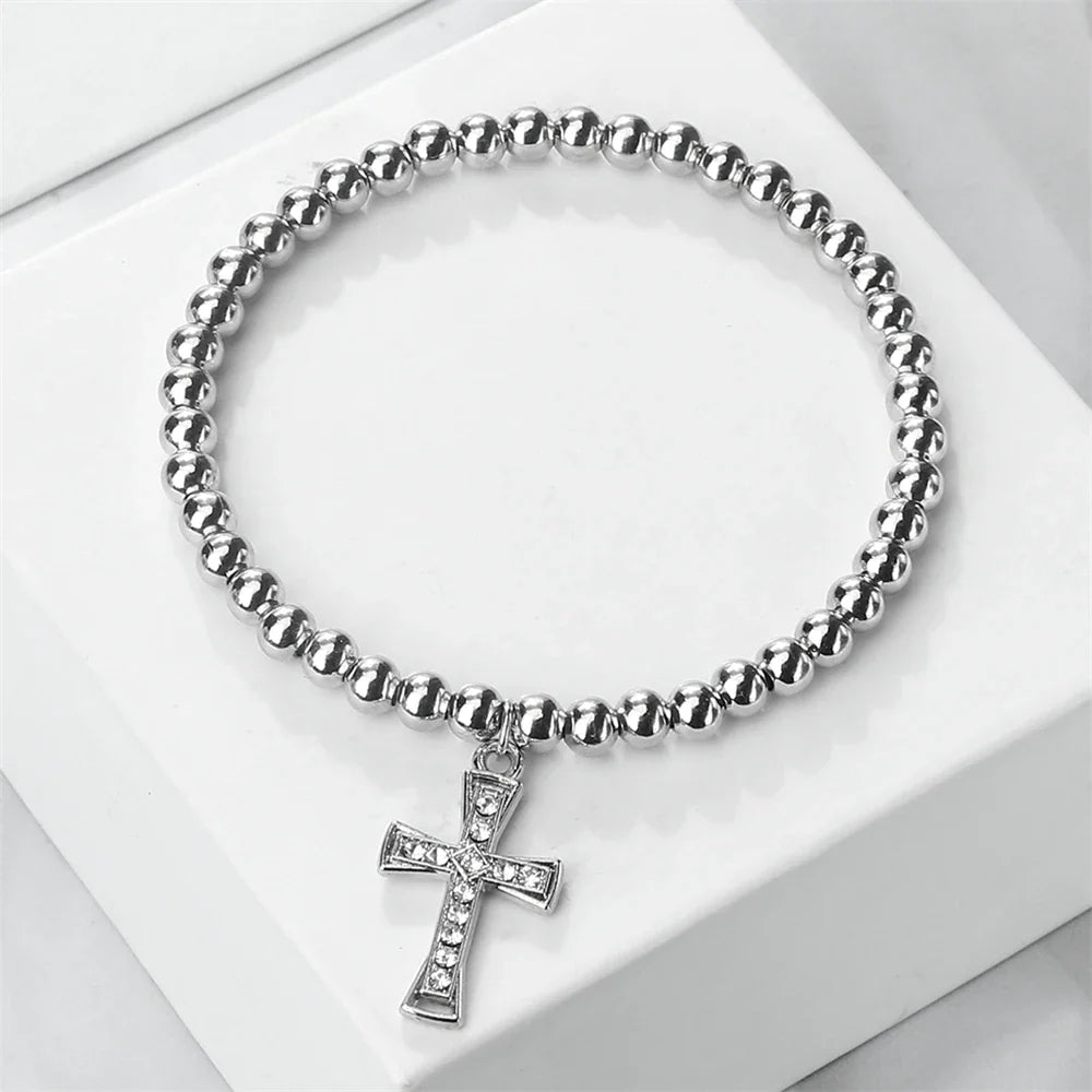 5 mm Beaded Cross-Pendant Bracelet