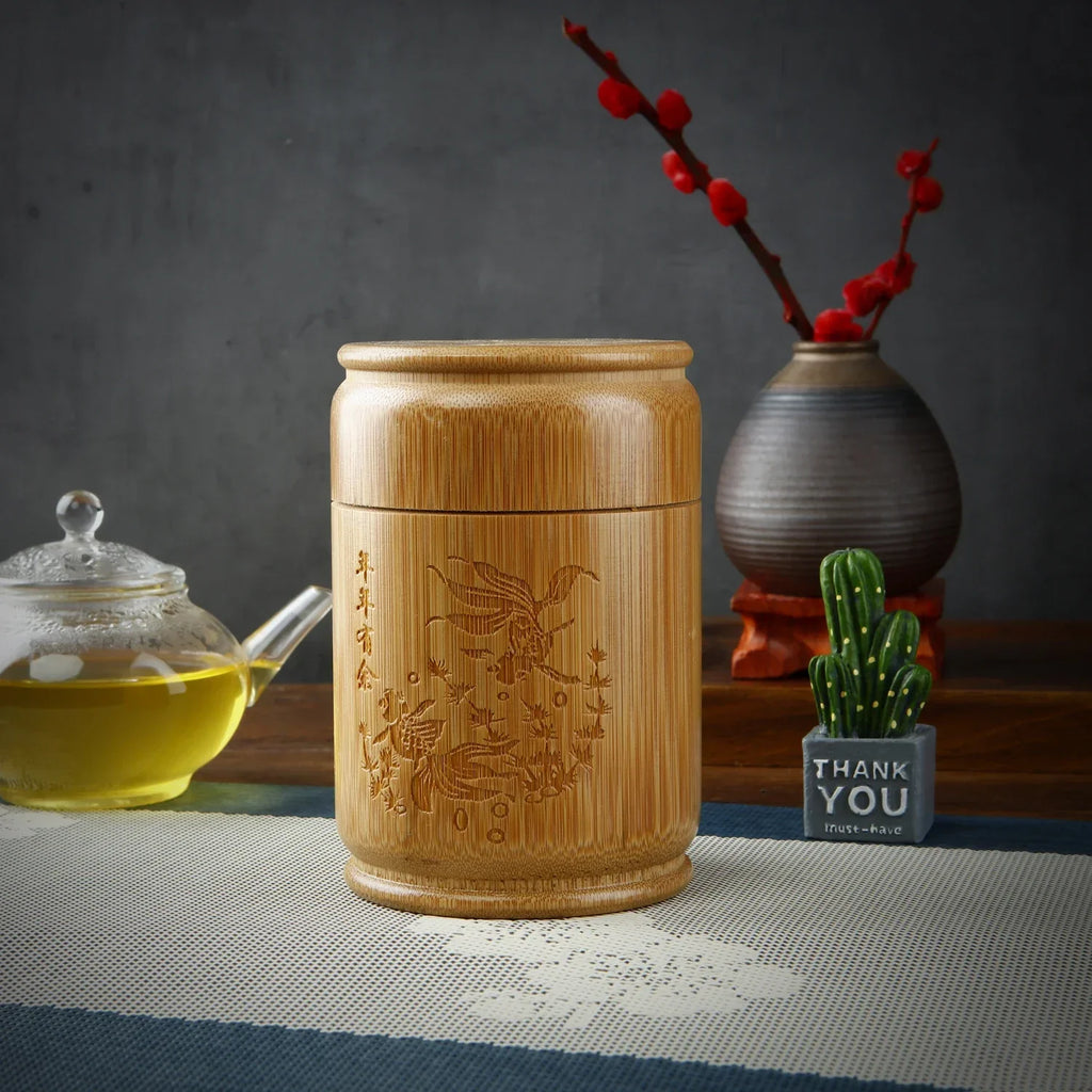 Handmade Bamboo Tea Storage Box Carved