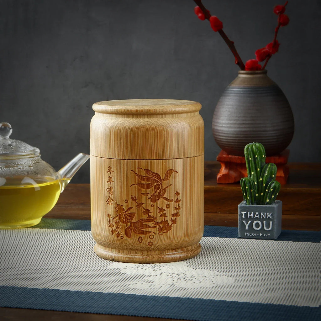 Handmade Bamboo Tea Storage Box Carved