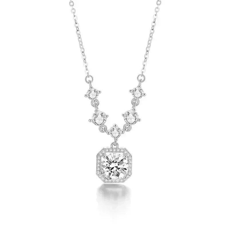 Pink Square Zircon-Style Pendant Necklace