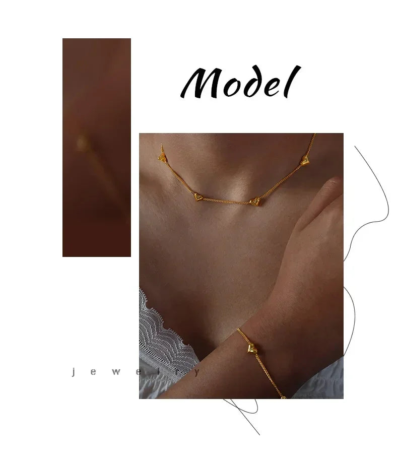 Cute Heart Necklace Earrings Bracelet Jewelry