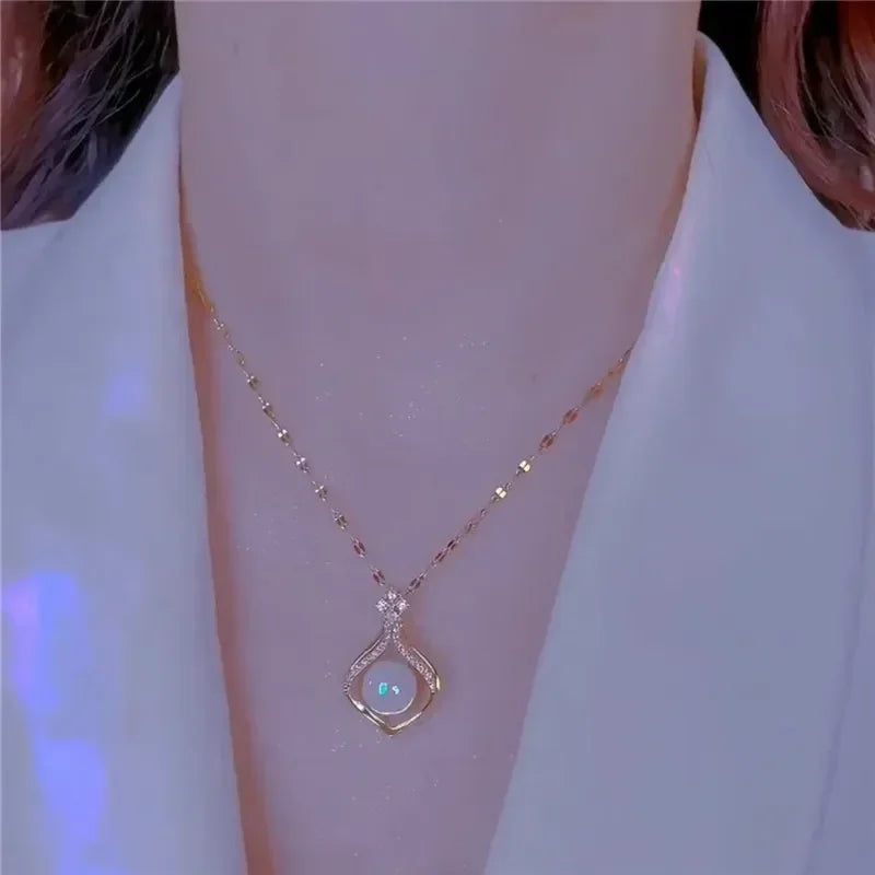 Pink Square Zircon-Style Pendant Necklace