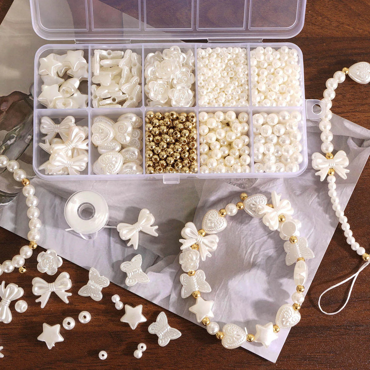800pcs/box Faux Pearl Beading Kit For DIY Jewelry Making Loose Spacer Beads Bracelet Necklace Earring Accessories Craft Supplies