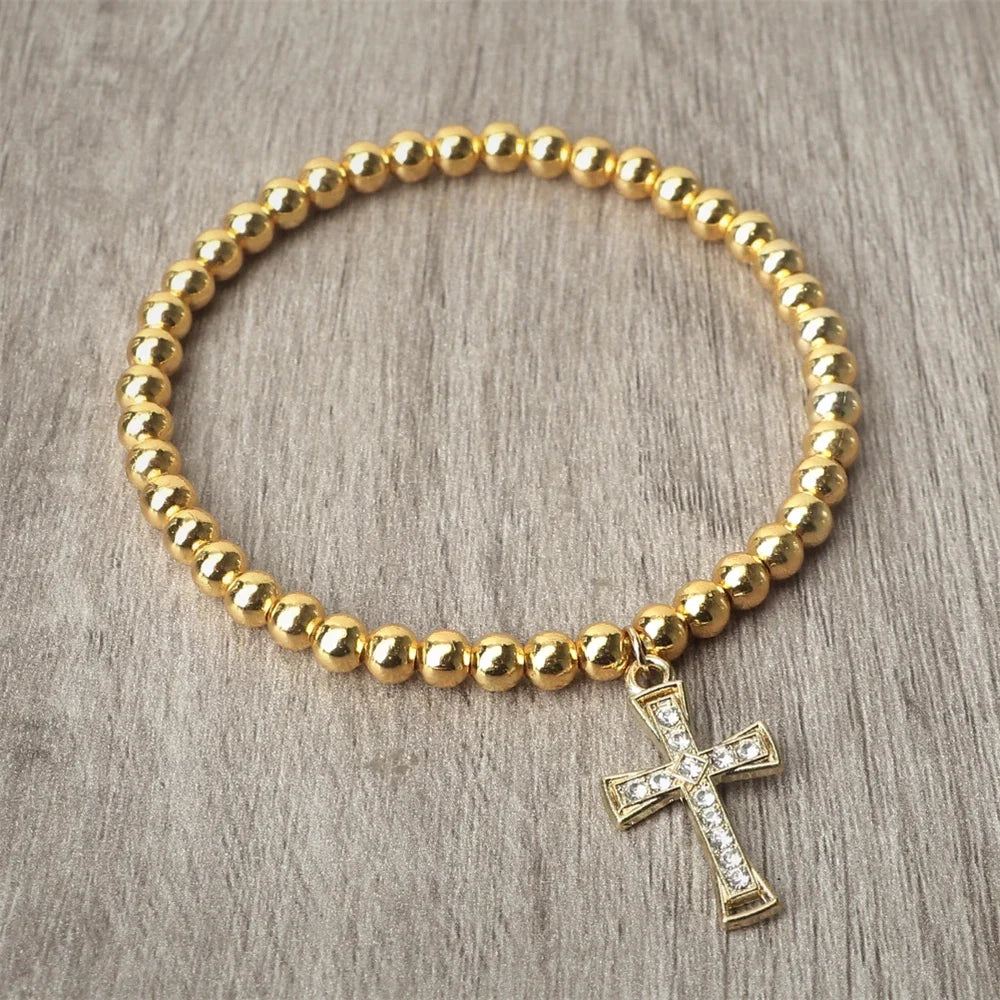 5 mm Beaded Cross-Pendant Bracelet