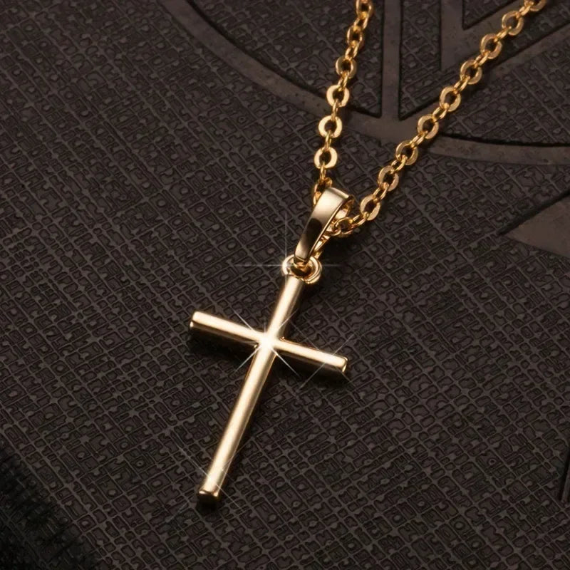 Luxury Zircon Cross Pendants Necklace Fashion Light Golden Silver Color for Men Women Jewelry Chain Accessory