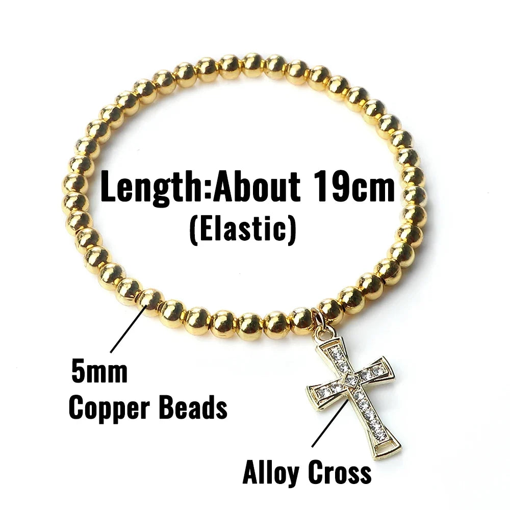 5 mm Beaded Cross-Pendant Bracelet