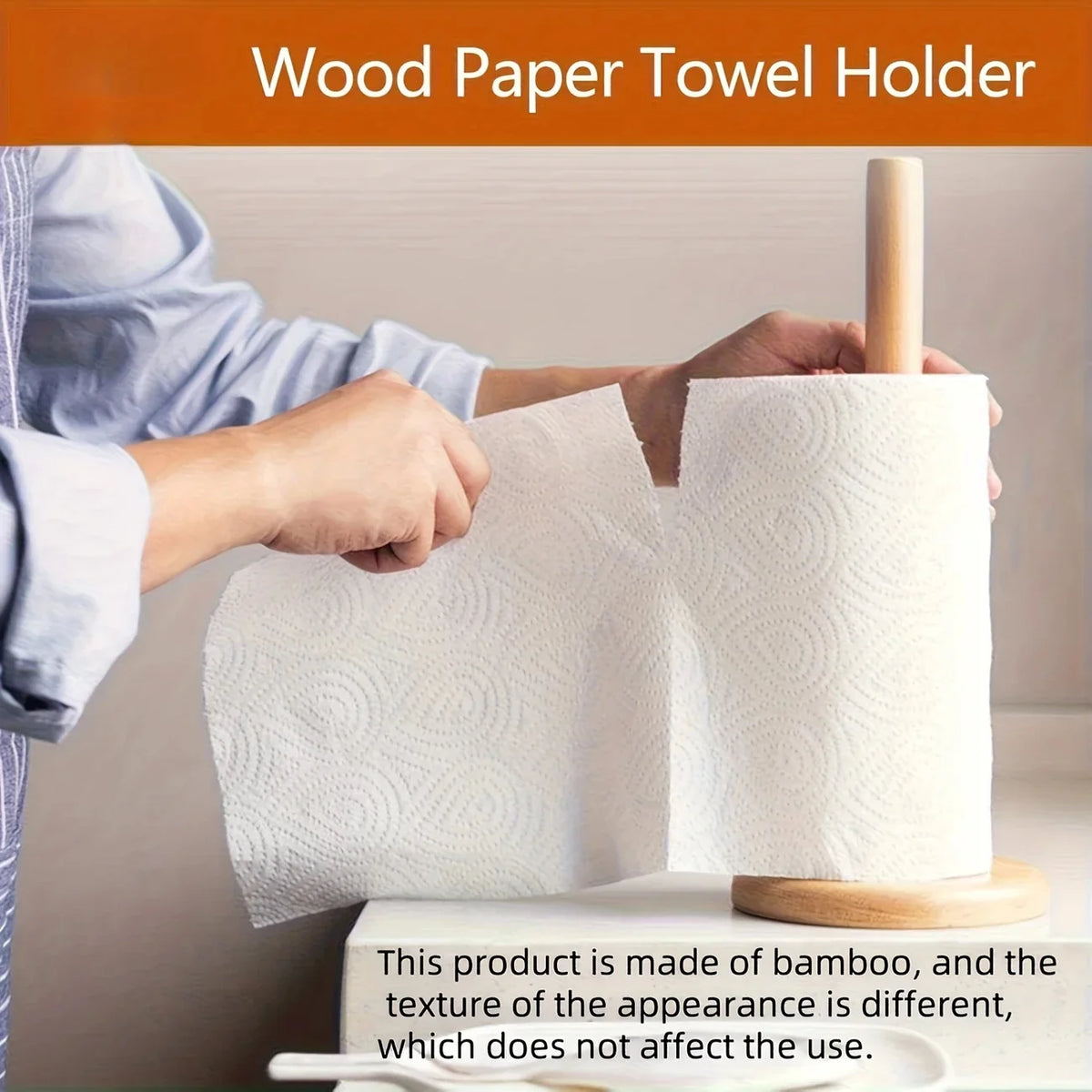 Bamboo Paper Towel Holder – Wooden Countertop Stand for Kitchen and Bathroom Organization
