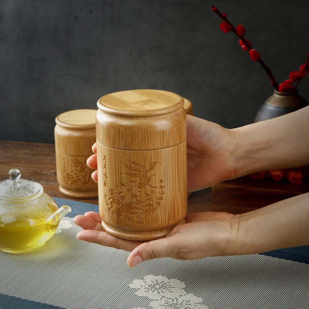 Handmade Bamboo Tea Storage Box Carved