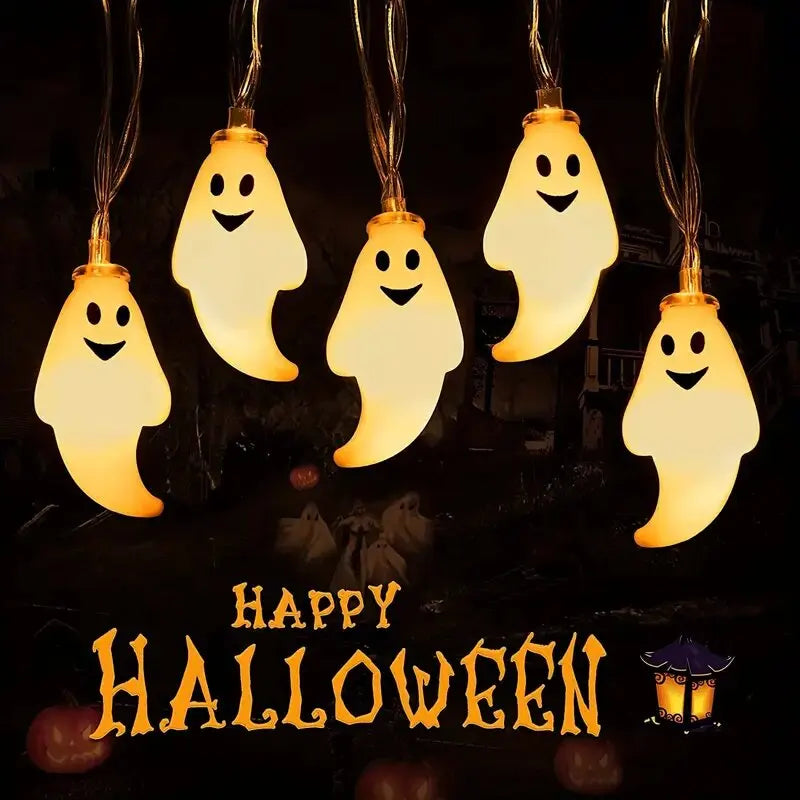 Battery-Powered Halloween Ghost LED String Lights