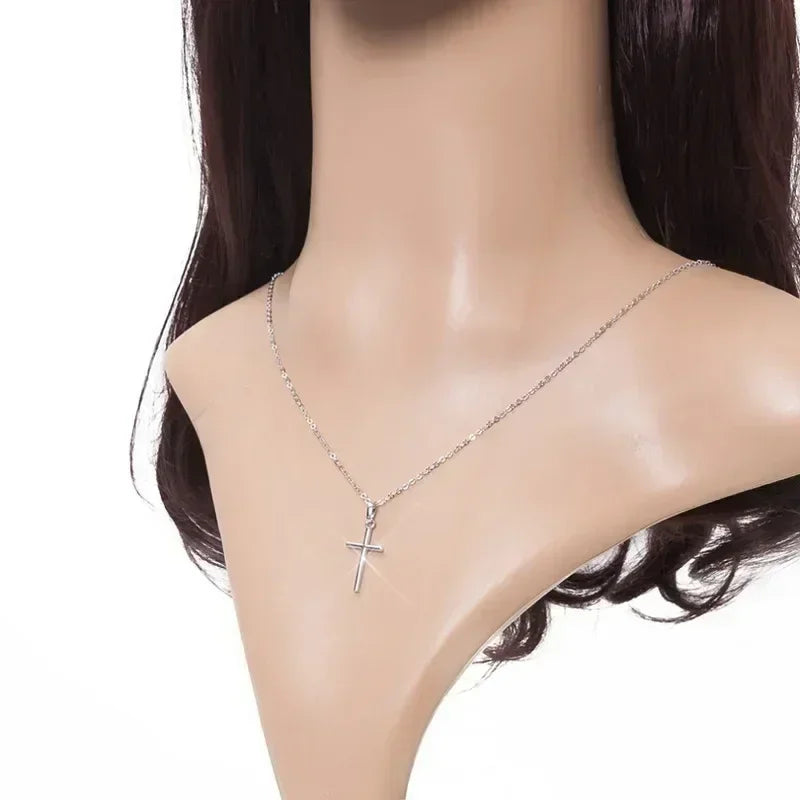 Luxury Zircon Cross Pendants Necklace Fashion Light Golden Silver Color for Men Women Jewelry Chain Accessory