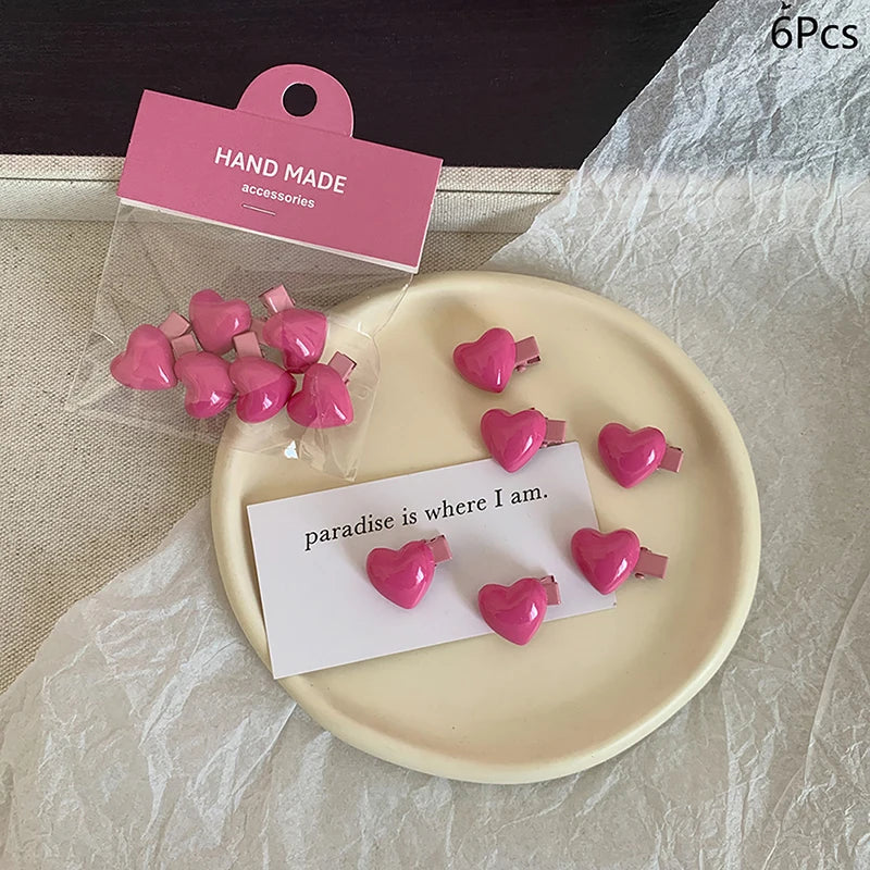 Pink Heart Mini Hair Clips – 6 Pack
