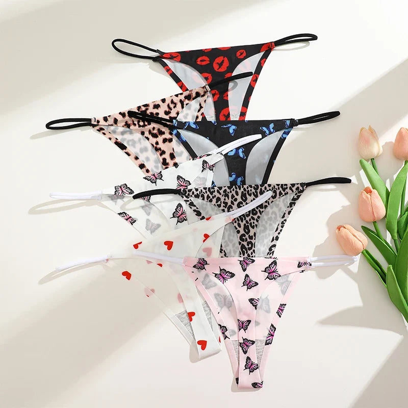 FINETOO 4PCS Seamless Thong Women Thin Strap Low Waist High Flexibility Panties Sexy Underwear Ladies Briefs T-back Comfortable