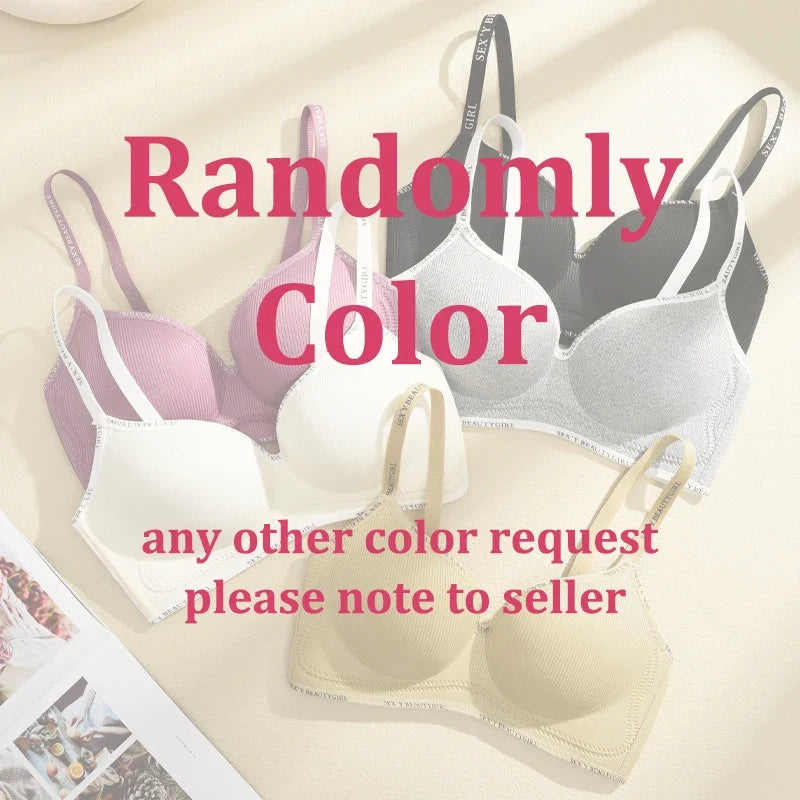 Trendy 2Pcs/Set Women's Seamless Solid Color Bras Sexy Letter Straps Wireless Push Up Underwear New Ladies Deep V Neck Brassiere