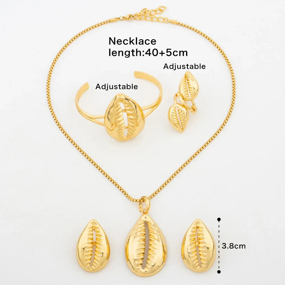 Fashion Women Jewelry Set for Women African Pendant Necklace and Earrings with Bangle Ring 4Pcs Set for Engagement Party Gifts