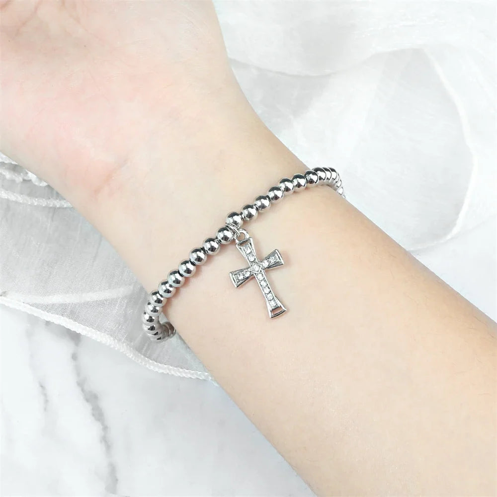 5 mm Beaded Cross-Pendant Bracelet