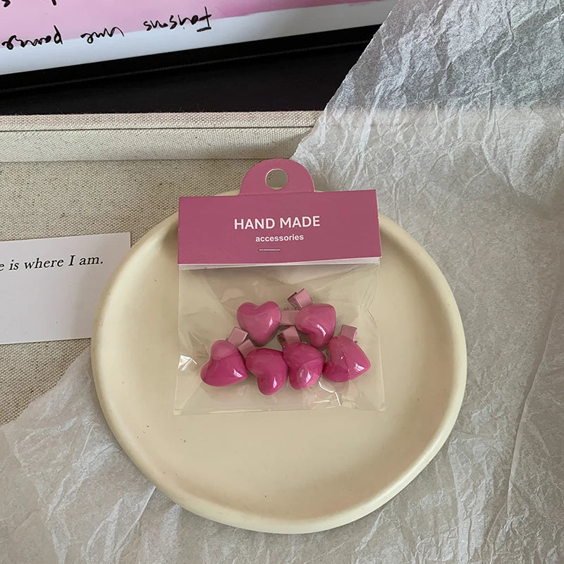 Pink Heart Mini Hair Clips – 6 Pack