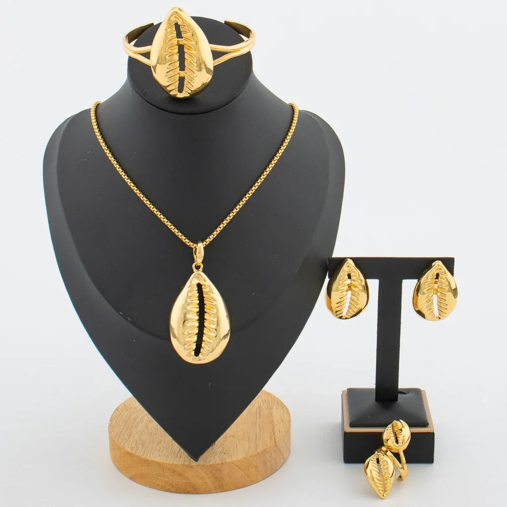 Fashion Women Jewelry Set for Women African Pendant Necklace and Earrings with Bangle Ring 4Pcs Set for Engagement Party Gifts