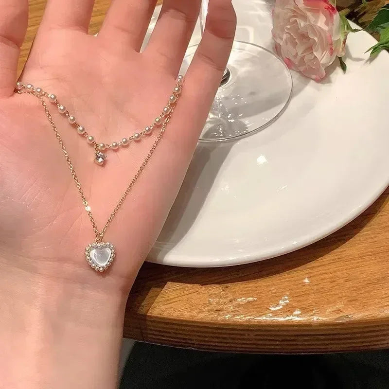 Luxurious Square Pink Zircon Pendant Necklace For Women Fashionable Personalized Daily Accessory Party Jewelry Birthday Gifts