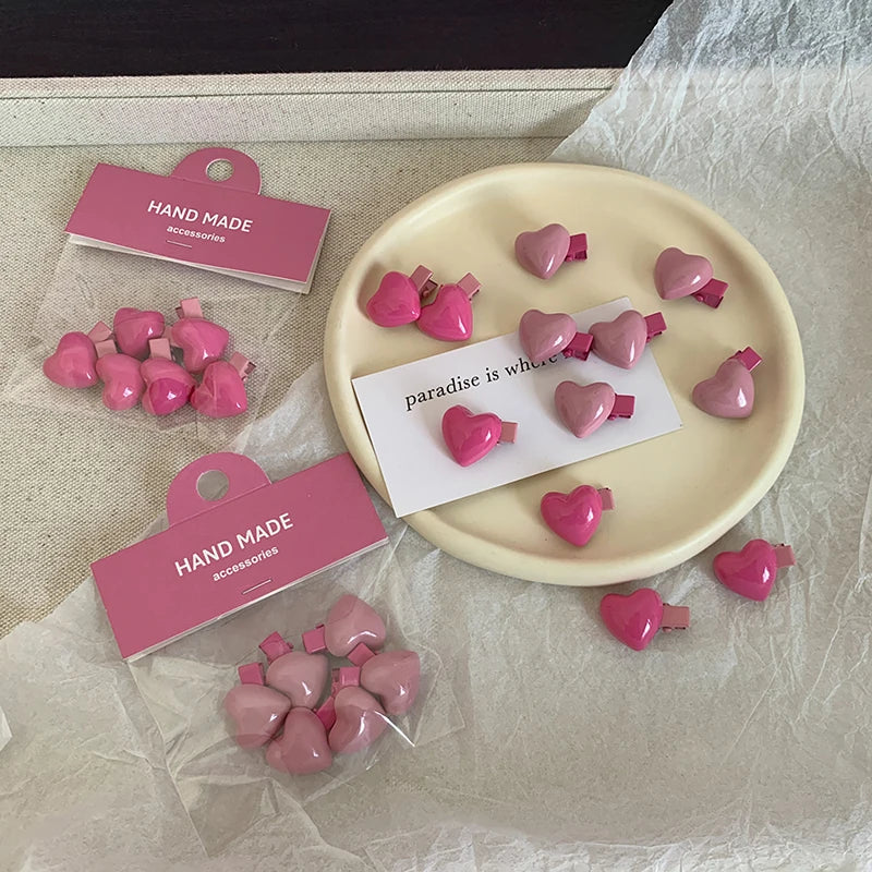 Pink Heart Mini Hair Clips – 6 Pack