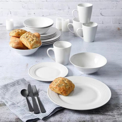 16-Piece White Ceramic Dinnerware Set w/