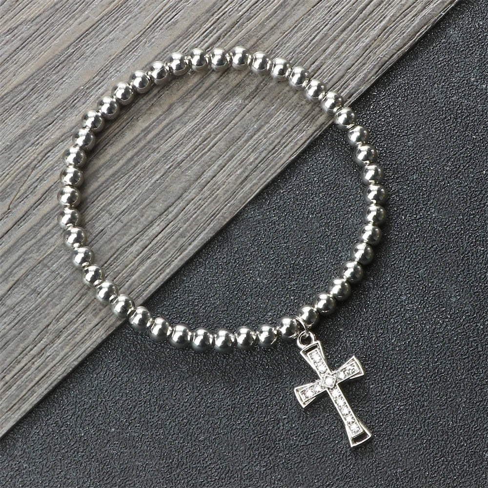 5 mm Beaded Cross-Pendant Bracelet