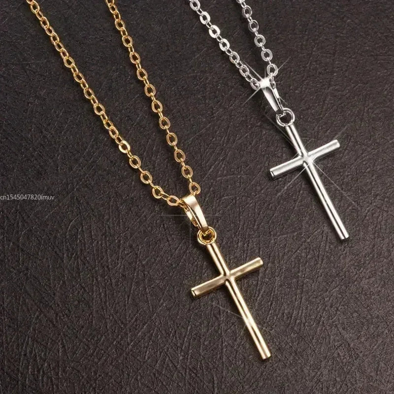Luxury Zircon Cross Pendants Necklace Fashion Light Golden Silver Color for Men Women Jewelry Chain Accessory