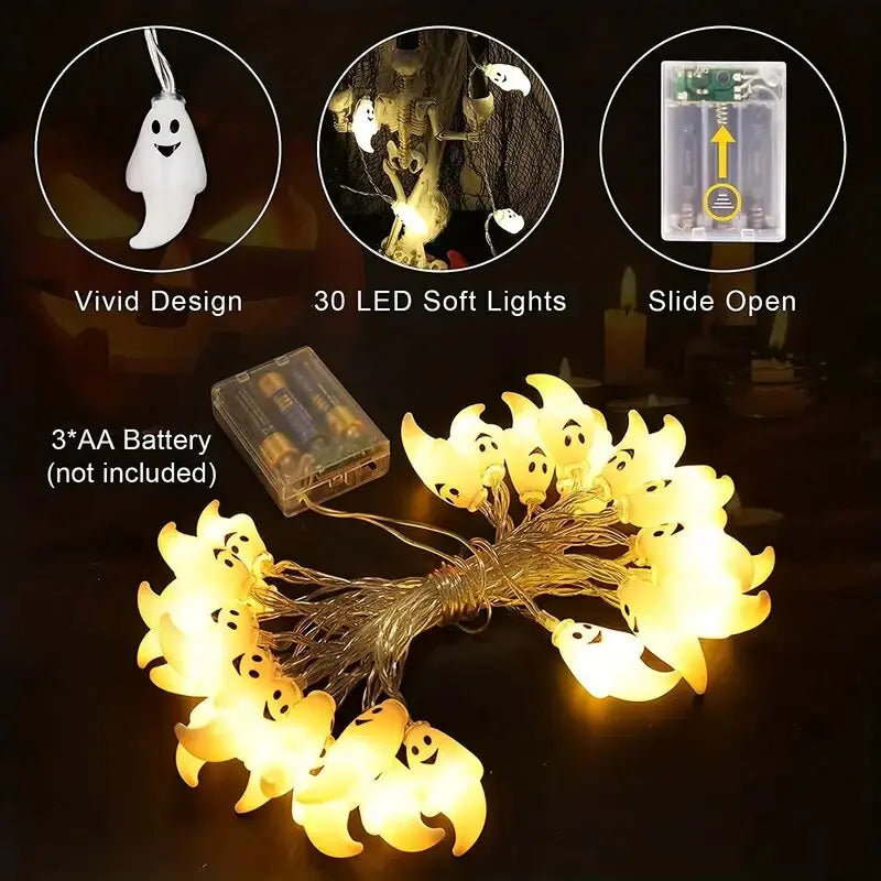Battery-Powered Halloween Ghost LED String Lights