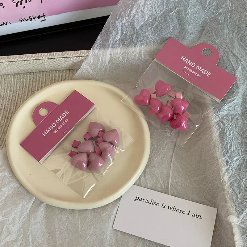 Pink Heart Mini Hair Clips – 6 Pack