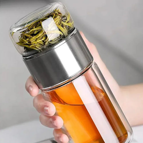 420 mL Double-Wall Borosilicate Glass Tea Bottle
