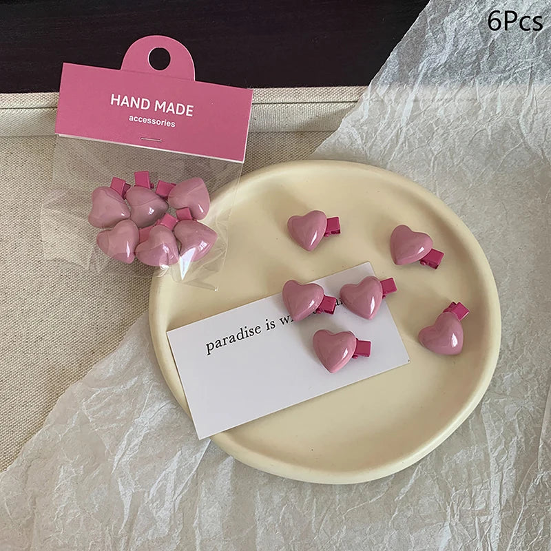 Pink Heart Mini Hair Clips – 6 Pack