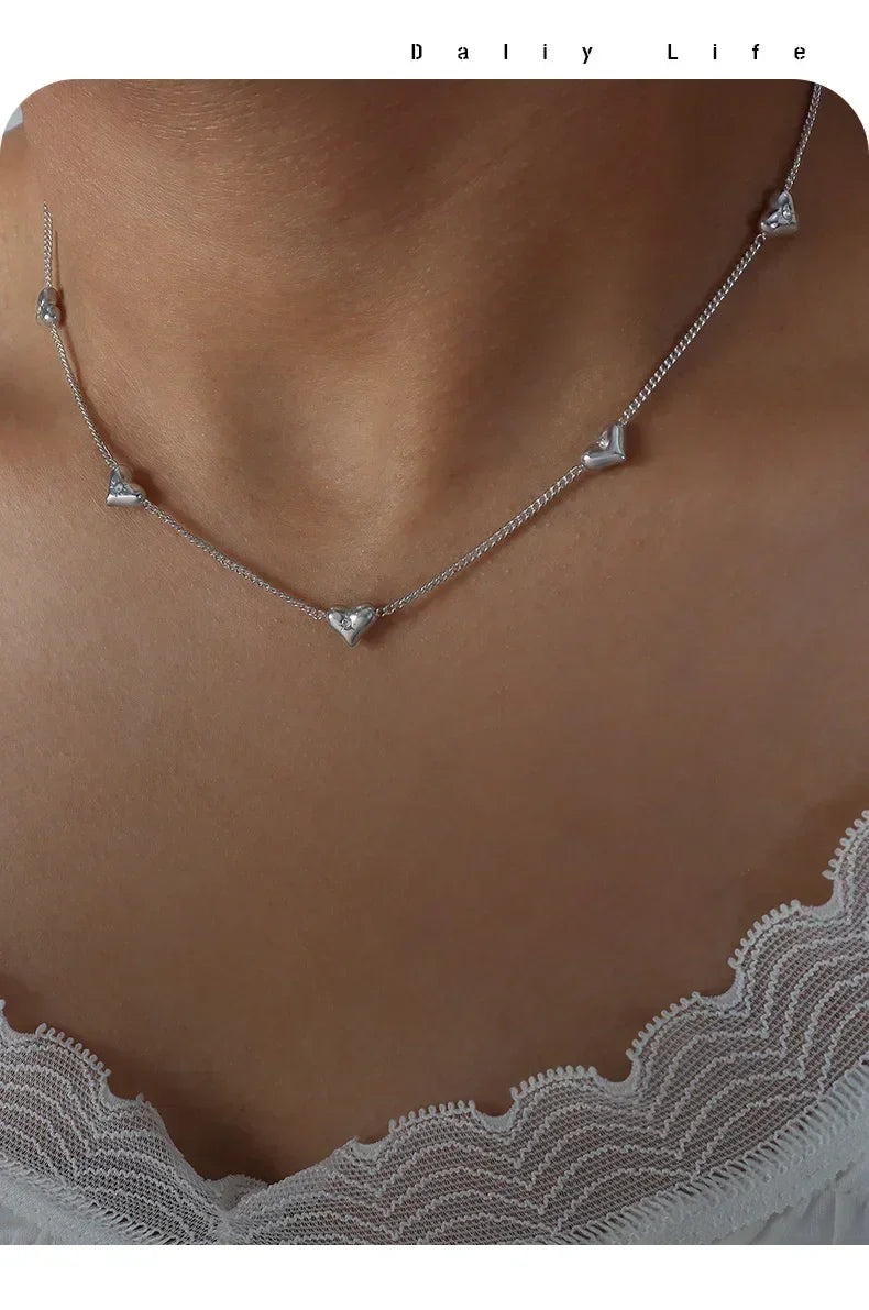 Cute Heart Necklace Earrings Bracelet Jewelry