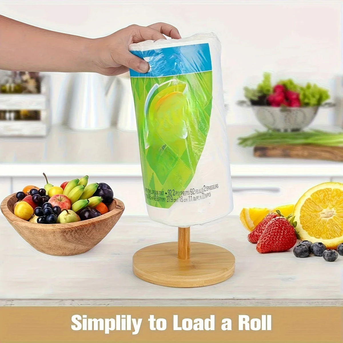 Bamboo Paper Towel Holder – Wooden Countertop Stand for Kitchen and Bathroom Organization